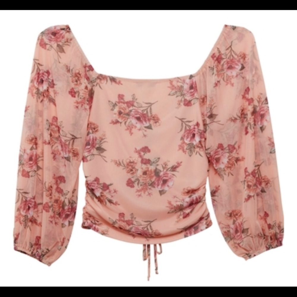 Floral Pink Rouch Boho Top - Picture 3 of 3